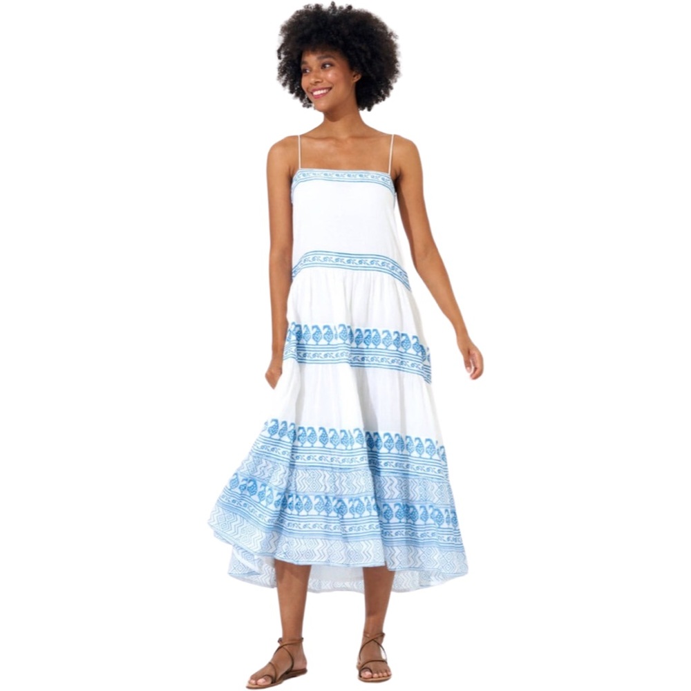 Oliphant Blue and White Midi Dress